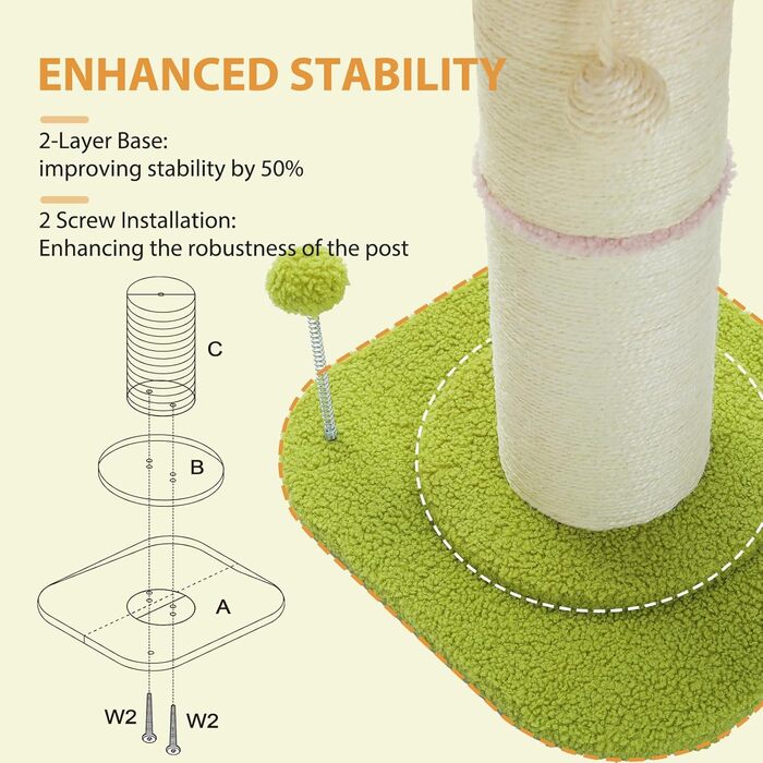 Flower Cat Tree - Small Cat Tree for Indoor Cats with Super Thick Scratching Post [Dia=14cm], Detachable Flower Cat Bed, Feather Ball - Pink