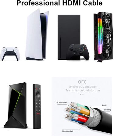 HDMI кабель Ubluker 48Gbps 2м, 8K 60Hz, 4K 240Hz, HDR10+, ARC, eARC, HDCP2.3, для PS5, Xbox, TV, PC, Roku, Netflix
