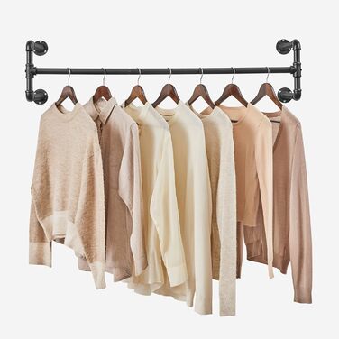 SONGMICS Wall Clothes Rack, Industrial Design Clothes Rail, 2-Piece Set, Wall Mounting, Load Capacity up to 60 kg, 30 x 112 x 29.3 cm, Easy Assembly, Black HSR64BK-02