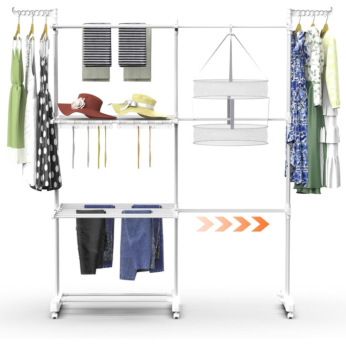 Сушарка для білизни Huracan 2в1: тур, розкладна, висувна, 3 яруси, з тримачами для шкарпеток та білизни (біла)