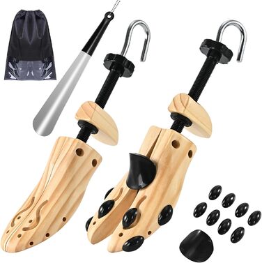 JJDPARTS Shoehorn Wood, Men's and Women's Shoehorn, 4-Way Shoe Stretcher, Shoe Widener for Adjustable Length and Width with Shoe Spoon