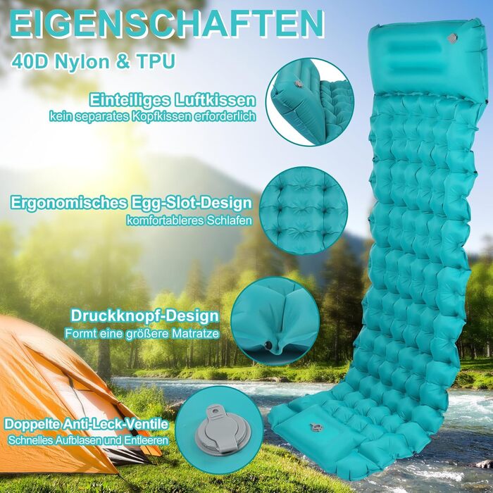 Надувна ізомат для кемпінгу DeeprBling Isomatte з самонадуванням та помпою, 200x70x10 см