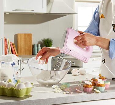 Ручний міксер Bosch CleverMixx MFQ2210K рожевий/сірий, 375 Вт, комплект: 2 віночки, 2 гаки для тіста, нержавіюча сталь, миється в посудомийній машині