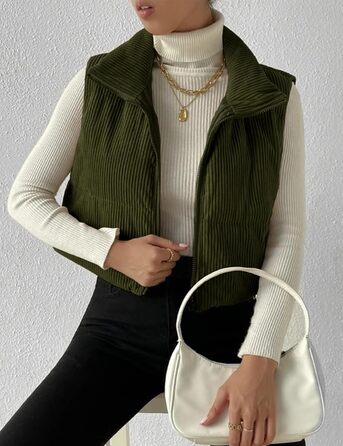 Жіноча куртка Gihuo з короткими рукавами, з капюшоном, на блискавці, з утеплювачем, оливковий колір (L)