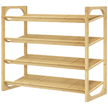 HOMCOM Bamboo Shoe Rack Shoe Organizer 4-Tier for up to 12 Pairs of Shoes with Handle for Entrance Bedroom 76 x 33 x 67 cm Natural