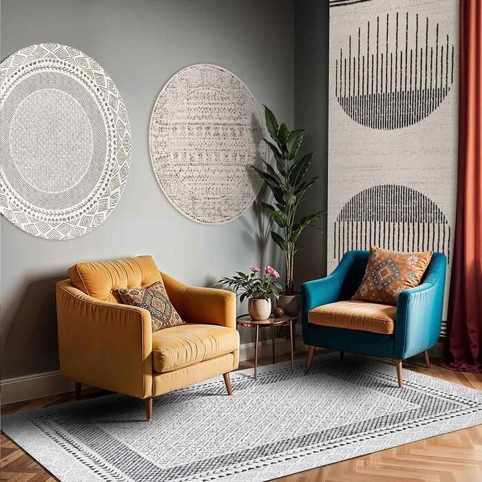 Килимок Livabliss Marietta для вітальні та спальні Boho, 120x170 см, з геометричним візерунком, скандинавський стиль, бежевий, жовтий, блакитний