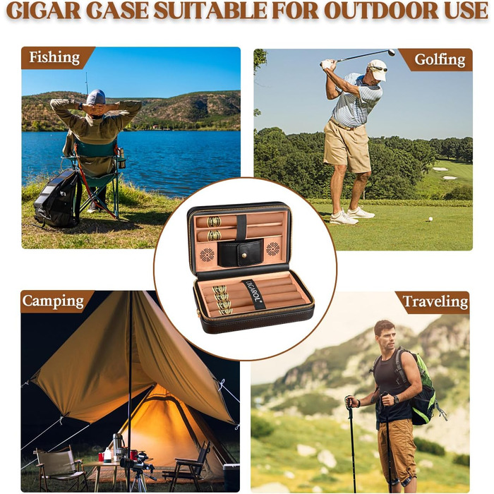 Чохол для сигар, переносний шкіряний гумодор, з запальничкою, вміщує до 6 сигар, чудовий подарунок для чоловіків (без сигар), чорний