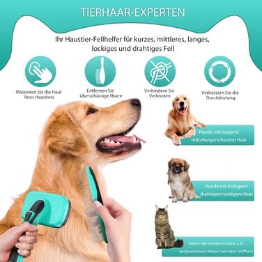 Щітка для собак і котів, самоочисна, для видалення підшерстка та відмерлого волосся, підходить для довгошерстих та короткошерстих порід, делікатна до шкіри, зменшує випадання шерсті, зелена (аква-зелений), 2 шт.
