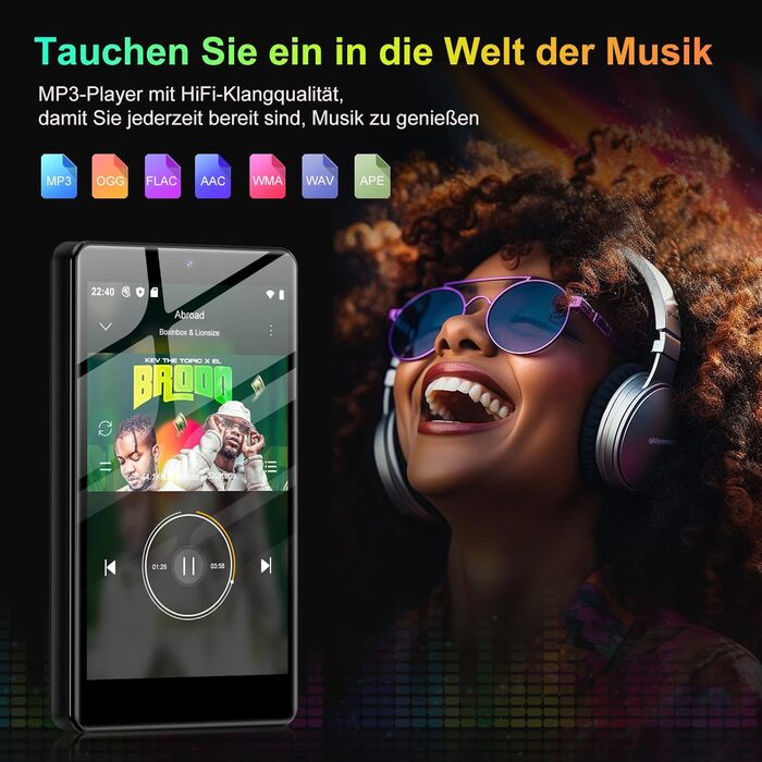 MP3 плеєр 96GB з Bluetooth, WiFi, Android 13, камерою та гучномовцем. Плеєр MP4 для Spotify, Kids, Audible, Amazon Music, Play Store - Чорний