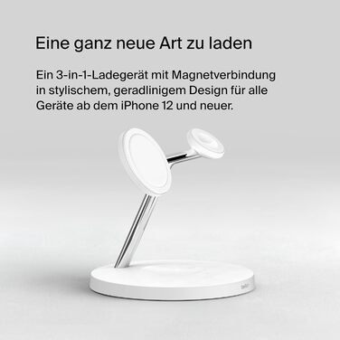 Belkin MagSafe 3-в-1 Бездротова Зарядка: Швидка Зарядка для iPhone, Apple Watch та AirPods (Біла)