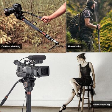 Штатив монопод Cayer з вуглецевого волокна, 172.7 см, телескопічний, для DSLR та відеокамер