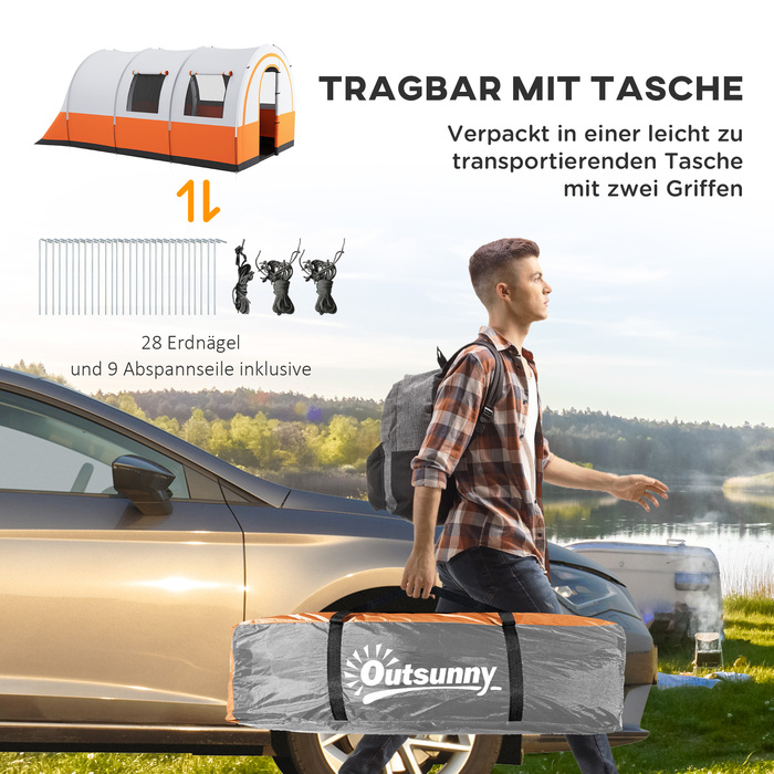 Намет Outsunny Tunnelzelt, намет для кемпінгу на 6 осіб, з 2 кімнатами, з гачками для ліхтариків, груповий намет з сумкою для перенесення, 3000 мм водонепроникний сімейний намет, для саду, кемпінгу, кремово-білий | Aosom