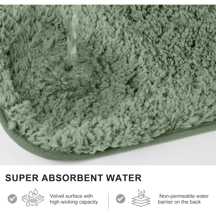 Килимок для ванної кімнати 50x80 см, антиковзаючий, м'який, швидковисихаючий, з високим ворсом, з мікрофібри, для ванни, душу та ванної кімнати (зелений) 80 x 50 см (прямокутний), зелений