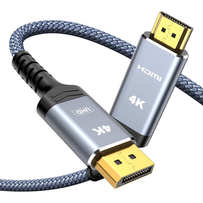 Кабель Highwings DisplayPort до HDMI 1.8м, Nylon, для монітора, телевізора, проектора, ноутбука, ПК