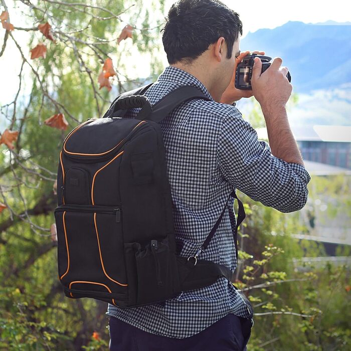 Рюкзак для камери USA Gear DSLR з антишоковою захистом, відділенням для ноутбука 43,18 см, водонепроникним чохлом та кріпленням для штатива (Оранжевий)