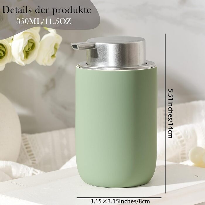 Дозатор для мила та миючого засобу GIRLUFO 350мл з великою помпою – багаторазовий дозатор піни для ванної кімнати та кухні (легко натискається) (покриття з гумового лаку зеленого кольору)