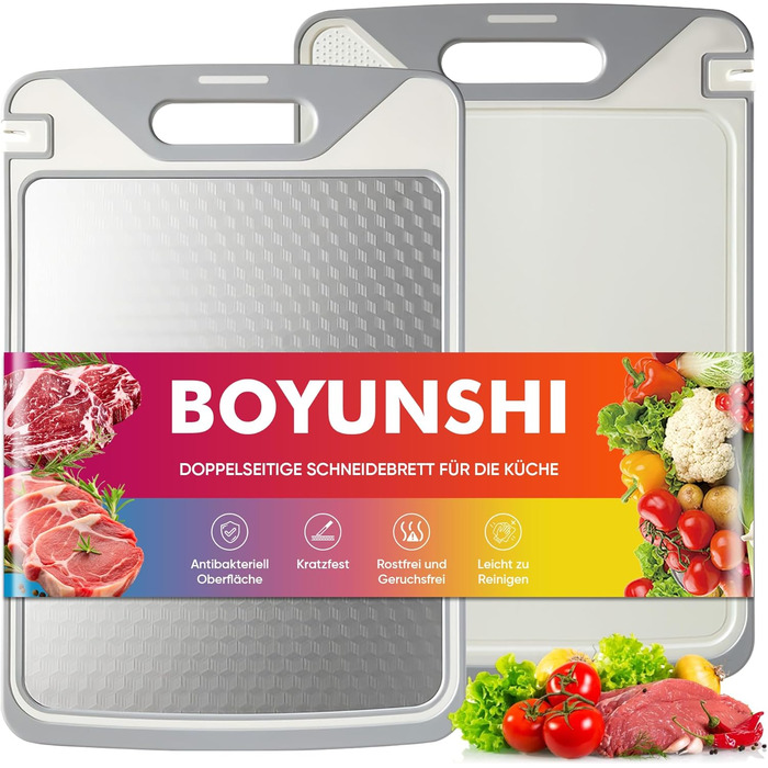 Ніжне дерев'яне обробне дошка з нержавіючої сталі, двостороннє, з силіконовим краєм, для кухні, з жолобками для соку, антипригарне, для захисту ножів