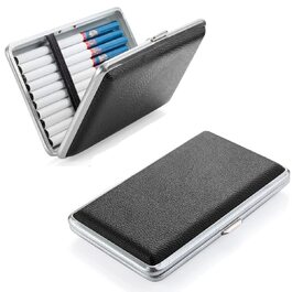 Чохол для сигарет жіночий шкіряний/металевий чорний на 20 slim або 14 normal сигарет