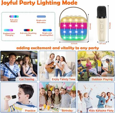 Дитяча караоке-машина з 2 мікрофонами, Bluetooth, світлові ефекти, для дітей 3-12 років