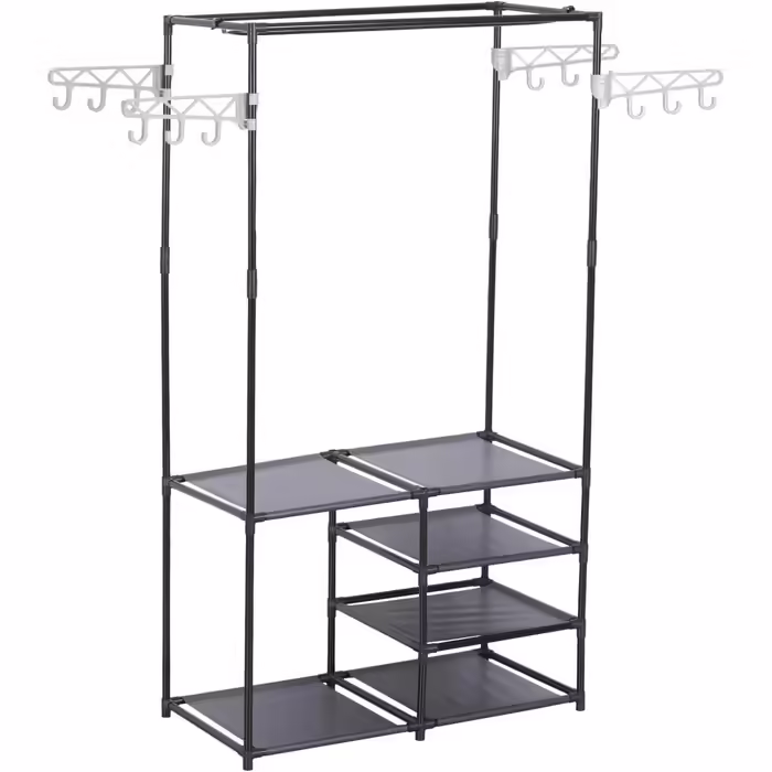 Wardrobe open, coat rack with clothes rail and 12 hooks, freestanding wardrobe with shelf, for dressing room, bedroom, 44 x 87 x 158 cm, Black