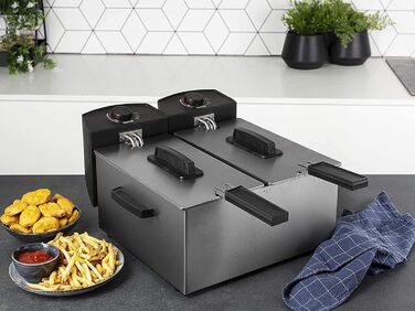 Princess 183123 Stainless Steel Double Deep Fryer - 2 x 3 Liters (2 x 1800 Watts) with Cold Zone Function, 6 L