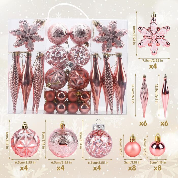 40 шт. прикрас на ялинку: міцні кулі, ялинкові орнаменти, декор для ялинки (Рожевий)