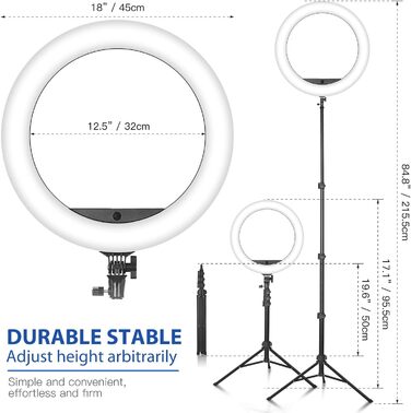 LED кільцева лампа CXYP 18 дюймів зі штативом, диммер, пульт дистанційного керування, для YouTube, TikTok, фото/відео, селфі, макіяж, Live-Stream, сумісна зі смартфонами