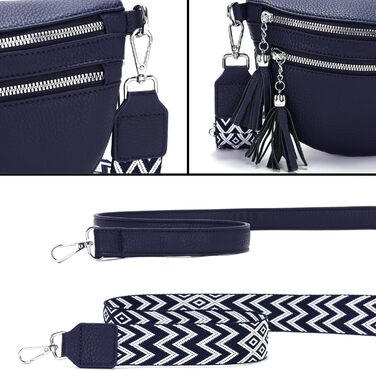 Сумка поясна жіноча бежева через плече кросбоді середнього розміру з відділенням для карток та 2 ремінцями, жіноча сумка (Темно-синя)