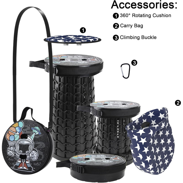 Складний туристичний стільчик Alevmoom - телескопічний, легкий, для кемпінгу, риболовлі, BBQ, кухні. Витримує до 272 кг. Колір: Селадовий (Astronaut)