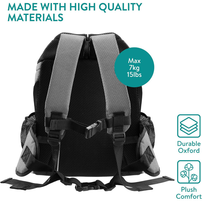 Рюкзак для собак та котів Navaris до 7 кг - сірий (37 x 33 x 24 см)