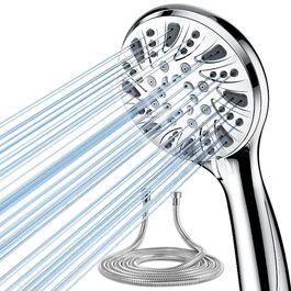 Насадка для душу Magichome з шлангом 2м, високого тиску, 5 режимів розпилення, турбо-дизайн, економна водозбереження, ручна лійка для душу з низьким тиском води (срібна з шлангом)