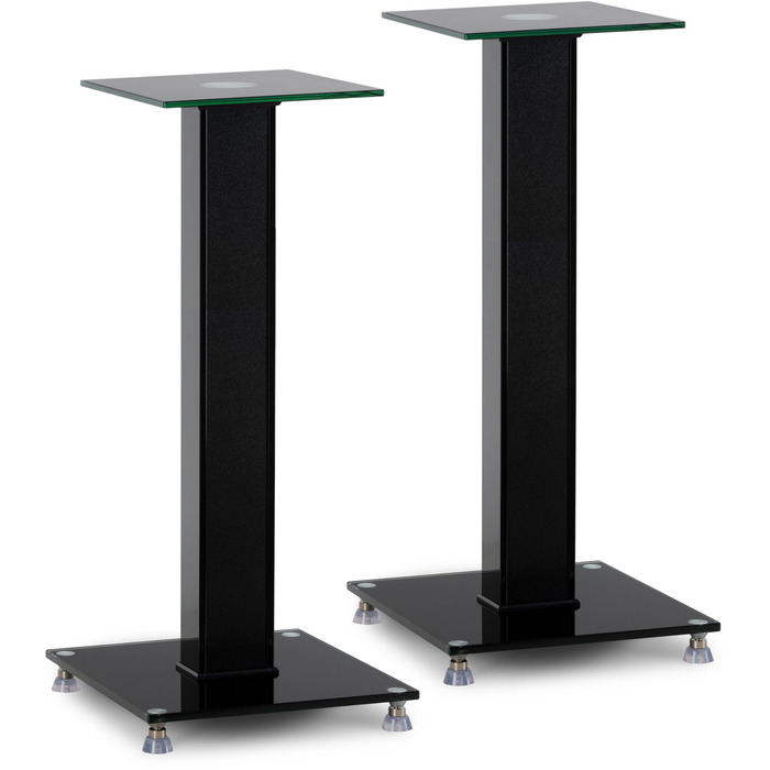 Стійка для колонок Pronomic SLS-282L BK (пара) - Стильний дизайн з 2 скляними панелями, регулювання висоти 73 см, вантажопідйомність 10 кг, приховане кабельне провадження, для моніторів та Hi-Fi апаратури - Чорний колір