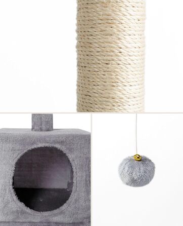 Cat Scratching Post with Cave and Plush Ball including Bell, Height 85 cm, Cat Tree with Sisal & Plush, Cozy Lounging Areas & Cave, Suitable for Small & Large Cats, (Light Gray (with name tag))