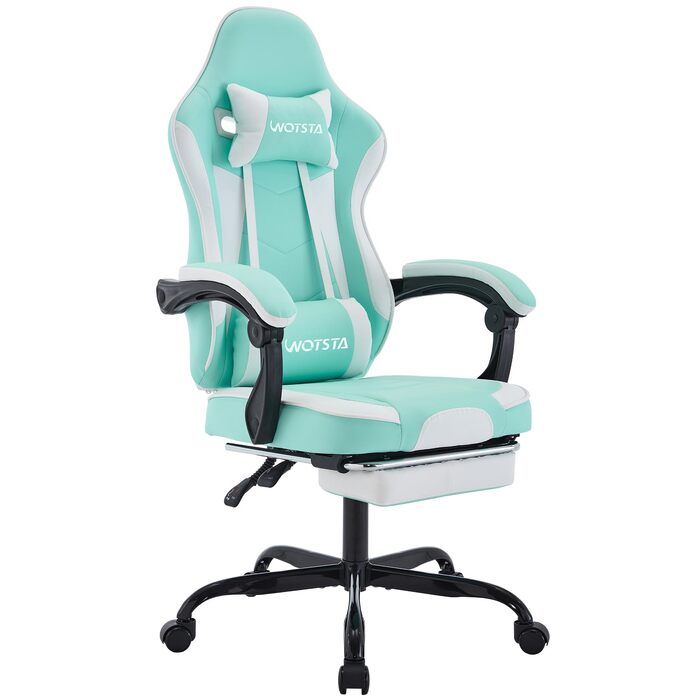 Ігрове крісло Gaming Chair з підніжкою та ергономічною підтримкою попереку, регульований нахил спинки 90-135°, офісне крісло (Greenwhite)