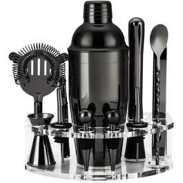Cocktail Shaker Set, Stainless Steel Cocktail Set with 12-Piece Bar Accessories, 750ML Shaker Bartender Set with Stand, Cocktail Machine Bar Set for Home, Gifts for Men Dad Bartender (Black)