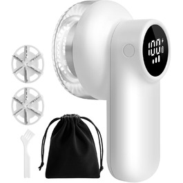 Електричний видалення ворсу ELZO - портативний, бездротовий, з LED-дисплеєм, 3 швидкості, 2 змінні насадки, для одягу, ковдр, білий