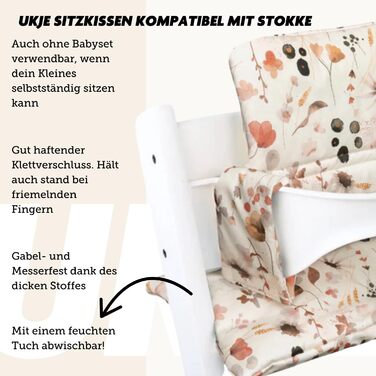 Сидіння-подушка Ukje для стільчика Stokke Tripp Trapp, водостійка, багато кольорів і візерунків, м'яка подушка для стільчика, екстра товста, зменшувач сидіння, дизайн Леопард (Wilde Bloemen)