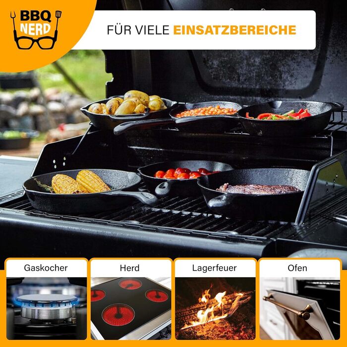 Чавунна сковорода BBQ Nerd для гриля, смаження та запікання, 35 см, 4550 г, з носиком і ручкою, антипригарна, вогнестійка, зберігає тепло, зі знімною ручкою 25 см