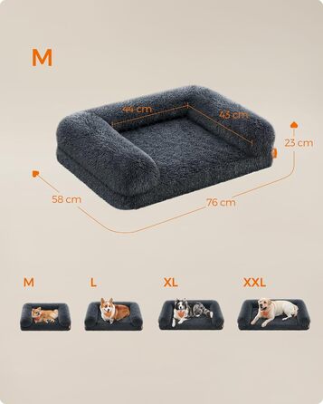 Feandrea FluffyHug Dog Bed, Dog Cushion Size XL, Dog Mat for Medium and Large Dogs, Dog Sofa with Ruffled Foam, Removable and Washable Cover, 106 x 80 x 23 cm, Ombré Gray PGW233G01 (M (76 x 58 x 23 cm), dark gray)