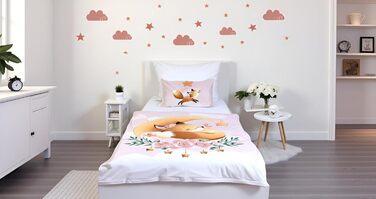 Комплект постільної білизни для дитячого ліжечка: комплект постільної білизни для малюків, постільна білизна для дитячого ліжечка 100x135 см та наволочка 40x60 см з бавовни, сертифікат Öko-Tex Standard, для хлопчиків та дівчаток (з принтом лисички)