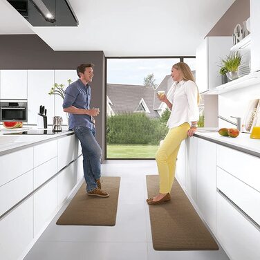 Color G Kitchen Runners, 2 Pieces, Washable Non-Slip Kitchen Rug, Kitchen Mat with Oil-Proof and Waterproof, Rubber Backed Kitchen Mat for Dining Room, Kitchen, Runner Hallway (44x75CM + 44x150CM, Brown)
