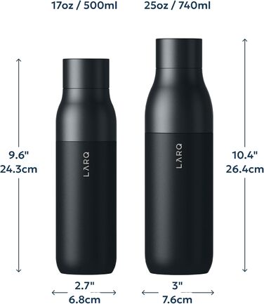 Пляшка для води LARQ PureVis 740 мл Obsidian Black: самоочисна, з нержавіючої сталі, зберігає температуру, BPA-free