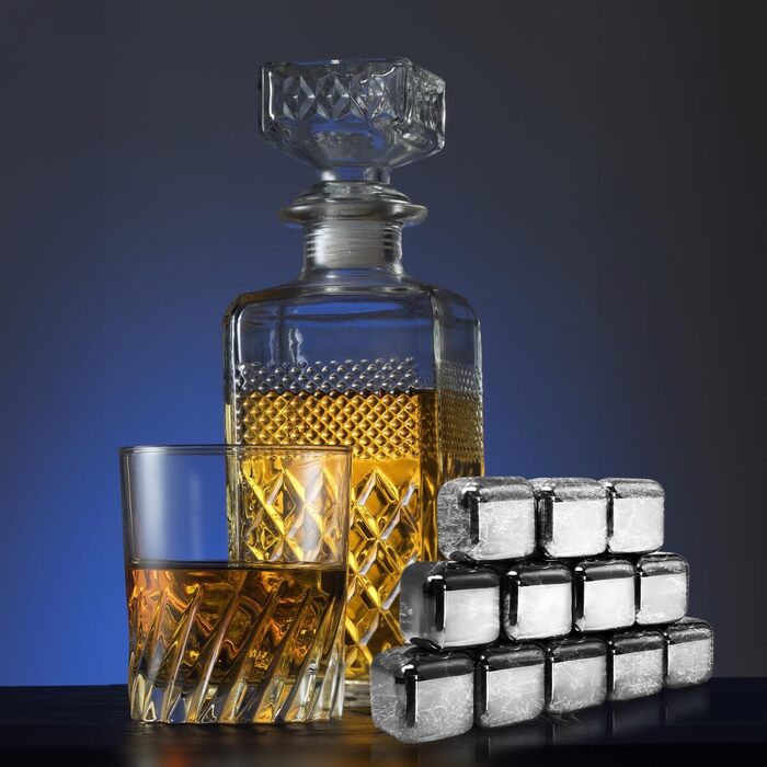 Камені для віскі Com-Four® з нержавіючої сталі - подарунчий набір (12 шт.) з мішечком та коробкою