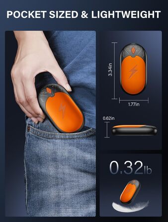 Електричні грілки для рук 2 шт. - Ultraleicht, багаторазові, USB, 3 режими, до 24 годин, для активного відпочинку взимку (Оранжевий)
