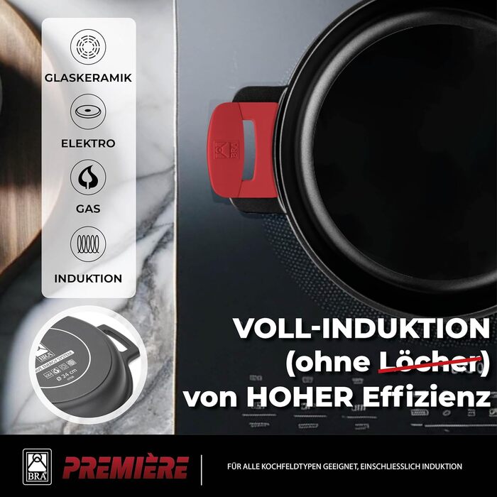 Набір посуду BRA Premiere 9 шт. з антипригарним покриттям, алюміній, знімні ручки, PFOA-free, для всіх типів плит та духовок