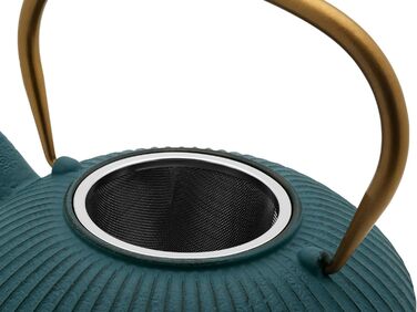 Bredemeijer Blue Flat Asia Teapot 1.1 Liter Cast Iron - Asia Cast Kettle with Stainless Steel Tea Filter Insert