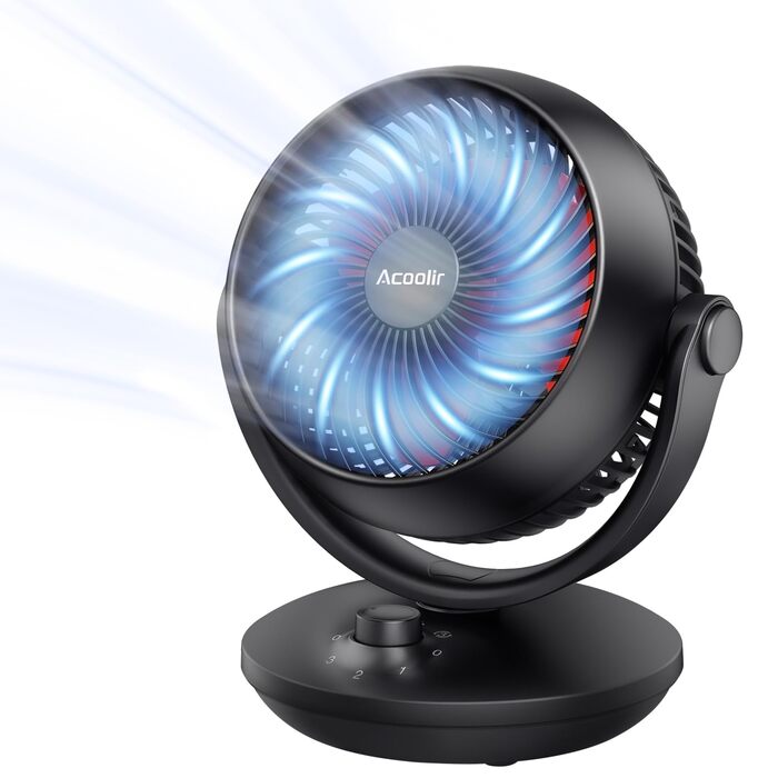Вентилятор Acoolir тихий 24dB з двома осями обертання, 3 швидкості, для спальні, офісу, вітальні (чорно-червоний)