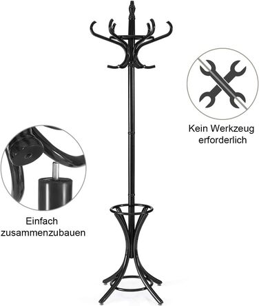 GIANTEX Coat Rack with Umbrella Stand, Clothes Rack Wood with 12 Clothes Hooks, Coat Tree Wood Freestanding, Standing Coat Rack for Entryway Living Room (white) (black)