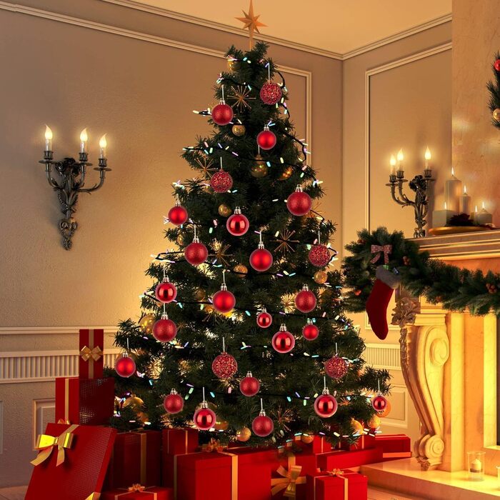 Новорічні кулі 50 шт. 3/4/6 см, блискучі кулі для прикраси ялинки, пластикові, червоні