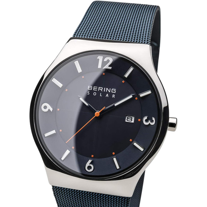 Годинник Bering чоловічий Solar | Сонячний годинник на соняхі, 40 мм, корпус та циферблат з нержавіючої сталі, браслет Milanais, сапфірове скло, 5 ATM, 14440 (14440-307)